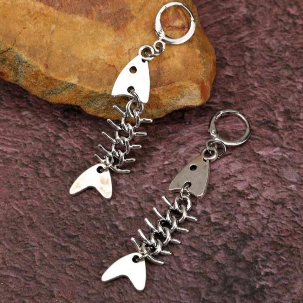 Unique Silver Fish🐟 Bone Dangle Drop Earrings New!